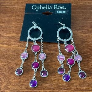 Ophelia Roe silver tone pierced earrings with pink & purple accents